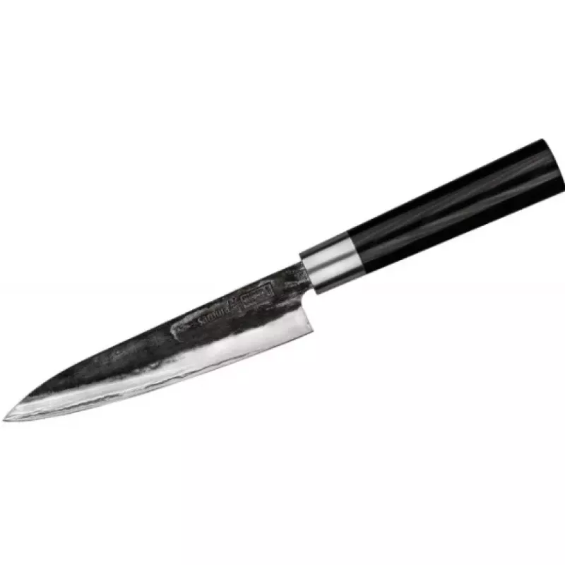 SAMURA SP5-0220 Conjunto de 3 facas de cozinha, lâminas em aço inoxidável AUS-8, cabos em ABS preto, faca de descascar, multiusos e de chef