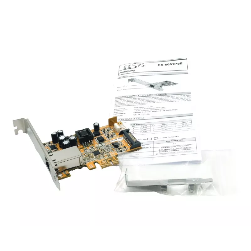 EXSYS EX-6081POE placa de rede PCIe 2,5G PoE+ de 1 porta
