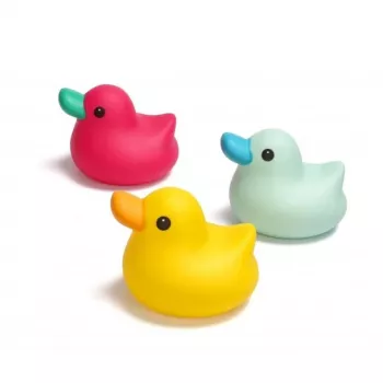 Kidsme conjunto de patos de banho, rosa, amarelo, azul – brinquedo de banho flutuante com guincho de 3 peças para bebés e crianças pequenas