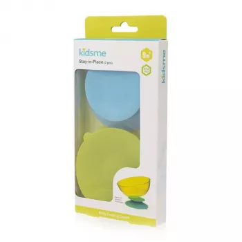 KIDSME Stay-in-Place tapete de sucção antiderrapante para tigelas, biberões e copos, pack de 2, Sky & Lime
