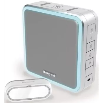 Honeywell DC915SGL conjunto de campainha sem fios, alcance 200 m, 90 dB, 8 melodias, prateado/cinzento