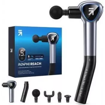 Pistola de massagem Renpho Reach Mini R-C007 cinzenta - massajador de percussão com cabo de extensão