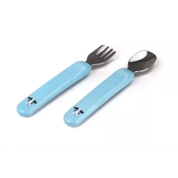 Conjunto de colher e garfo para bebé Kidsme Aquamarine – talheres de autoalimentação para 6+ meses