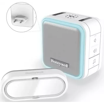 Campainha sem fios Honeywell DC515SP2L com gongo de ficha e botão, alcance de 150 m, 6 melodias, branca