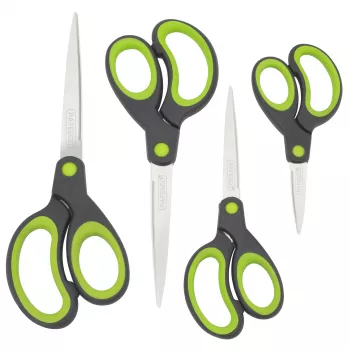 Rapesco conjunto de tesouras Soft Grip, 4 peças, lâminas de aço inoxidável, cabos ergonómicos, 21cm/17cm/13cm/9cm, preto/cinzento 1576