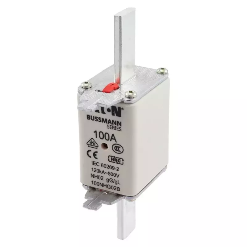 Eaton 100NHG02B fusível NH D02 100 A 500 V gG com indicador mecânico, pack de 3
