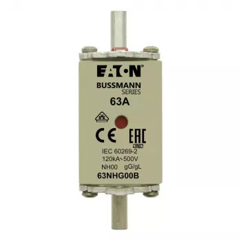 Eaton 63NHG00B cartucho fusível NH 63 A 500 V AC gG tamanho 00 com indicador mecânico (pack de 3)