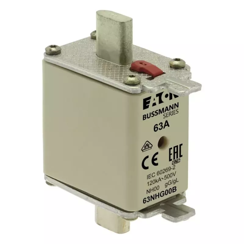 Eaton 63NHG00B cartucho fusível NH 63 A 500 V AC gG tamanho 00 com indicador mecânico (pack de 3)