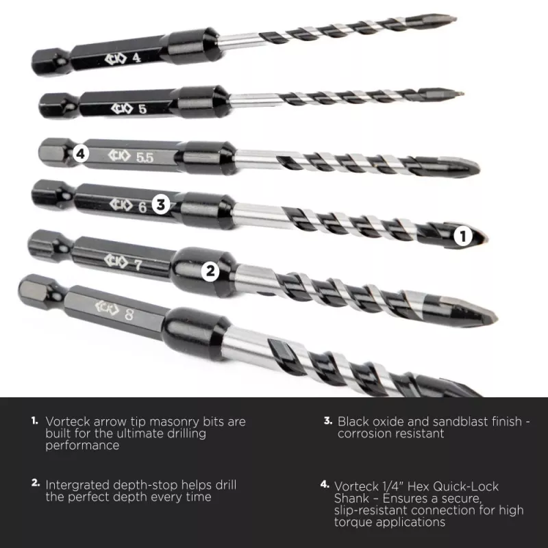 C.K Tools T3115 070 broca para betão 7 mm x 105 mm com encabadouro sextavado de 1/4 polegadas