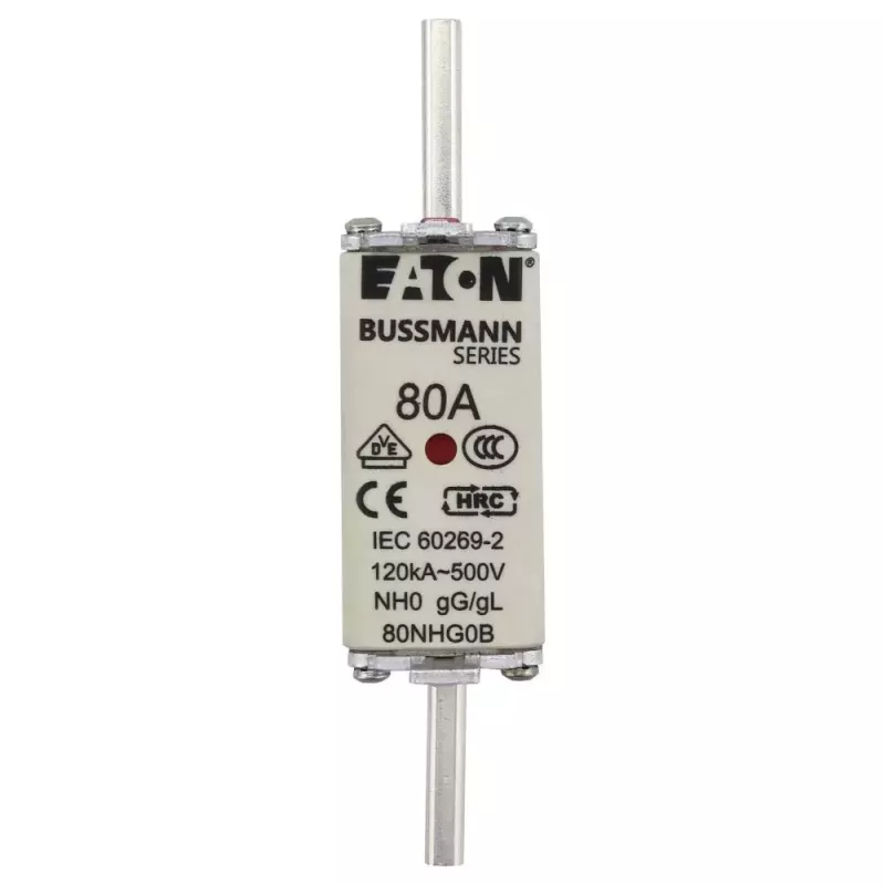 Eaton 80NHG0B fusível NH tamanho 0, 80 A, 500 V AC, gG, indicador mecânico, pack de 3