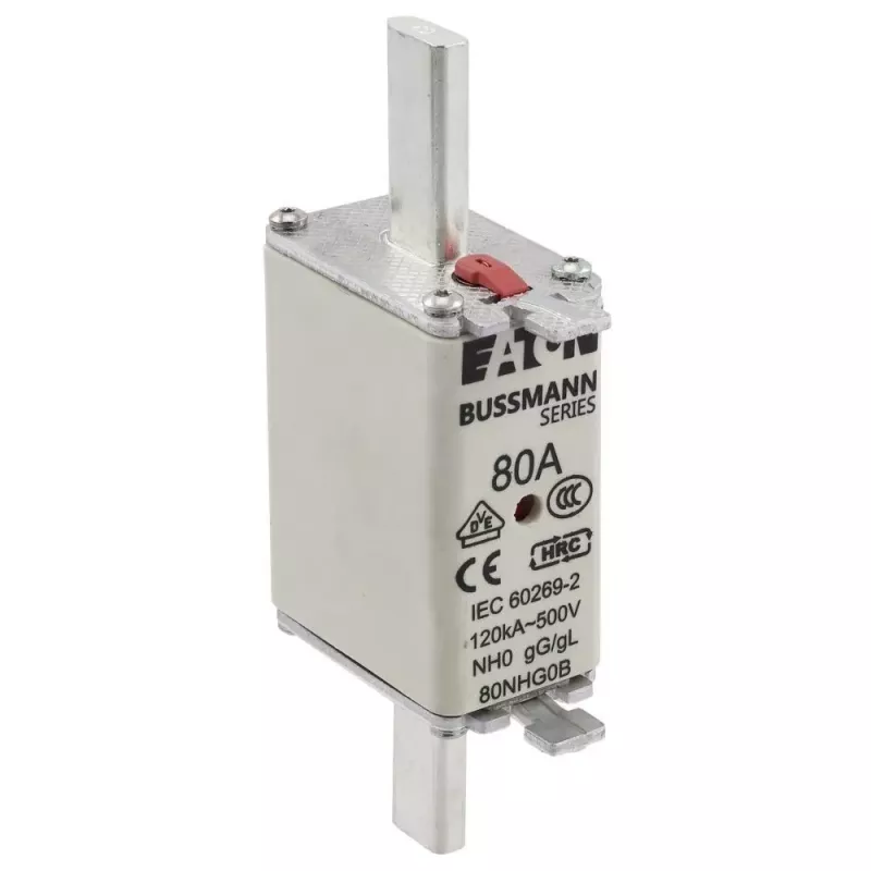 Eaton 80NHG0B fusível NH tamanho 0, 80 A, 500 V AC, gG, indicador mecânico, pack de 3