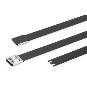 HellermannTyton MBT14XHFC-SS316/SP-BK abraçadeiras de aço inoxidável, fecho de esfera, revestimento de poliéster preto, 360mm x 7,9mm, estabilizado a UV, 1 unid. 111-00299