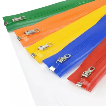 Rapesco Zippi Bags A5+ sacos com fecho, 250 x 195 mm, transparente com bordo azul, laranja, verde, vermelho, amarelo, pack de 5 1502