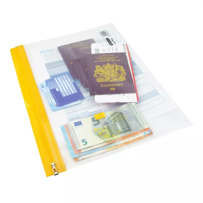 Rapesco Zippi Bags A5+ sacos com fecho, 250 x 195 mm, transparente com bordo azul, laranja, verde, vermelho, amarelo, pack de 5 1502
