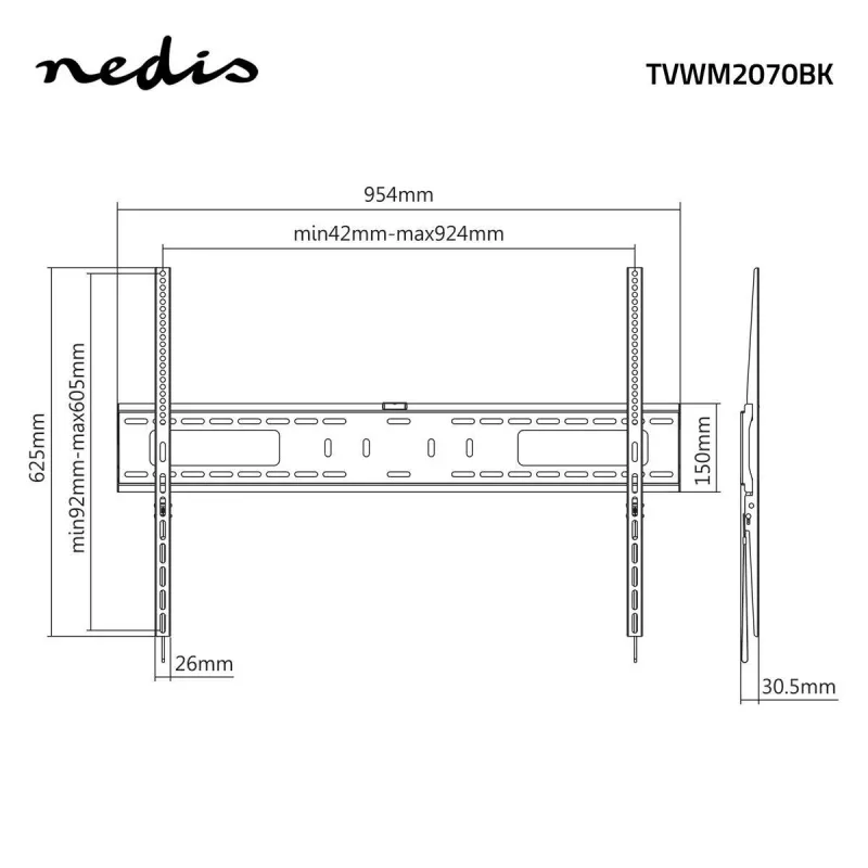 Nedis suporte de parede fixo para TV para ecrãs de 60-100 polegadas, máx. 75 kg, VESA 200x200 a 800x400, preto
