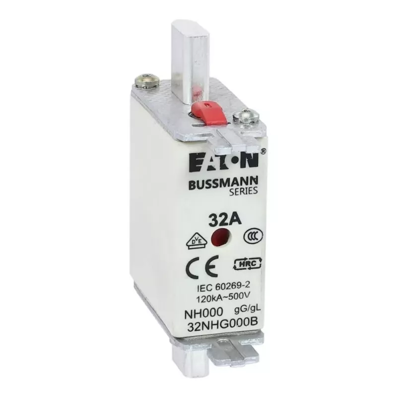 Eaton 32NHG000B fusível NH com indicador mecânico, 32 A, 500 V AC, tamanho 000, gG, pack de 3