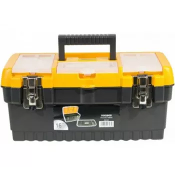 Mala de ferramentas em plástico EXERTIS CONNECT com fechos metálicos, 486 x 267 x 242 mm, compartimentos integrados na tampa para peças pequenas (818102)