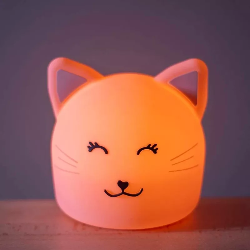 Candeeiro de mesa infantil Trixie gato - lâmpada de silicone LED recarregável com sensor de toque, branco quente e 7 mudanças de cor