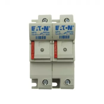 Suporte de fusível cilíndrico bipolar Eaton CH142DU, 50 A, 690 V AC, montagem em calha DIN, 14 x 51 mm