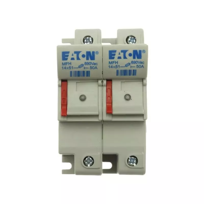 Suporte de fusível cilíndrico bipolar Eaton CH142DU, 50 A, 690 V AC, montagem em calha DIN, 14 x 51 mm