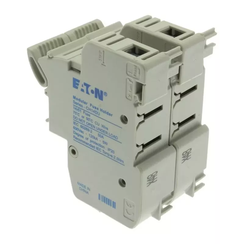 Suporte de fusível cilíndrico bipolar Eaton CH142DU, 50 A, 690 V AC, montagem em calha DIN, 14 x 51 mm