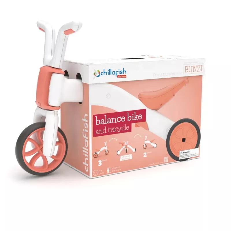Chillafish Bunzi bicicleta de equilíbrio e triciclo 2 em 1, Flamingo Pink, 1-3 anos