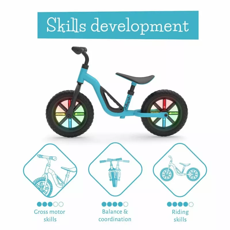 Bicicleta de equilíbrio Chillafish Charlie 10, azul, com rodas LED, para crianças dos 18 meses aos 4 anos