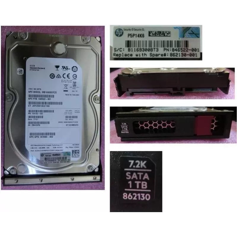 Disco rígido HPE 1TB SATA 6Gb/s 7.2K LFF Hot-Swap Midline com suporte Low Profile