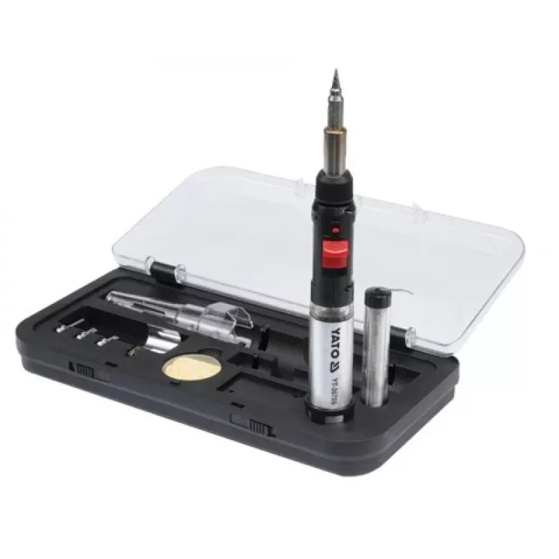 Ferro de soldar a gás Yato YT-36706 1300°C maçarico a butano com soprador de ar quente, preto/vermelho/aço inoxidável