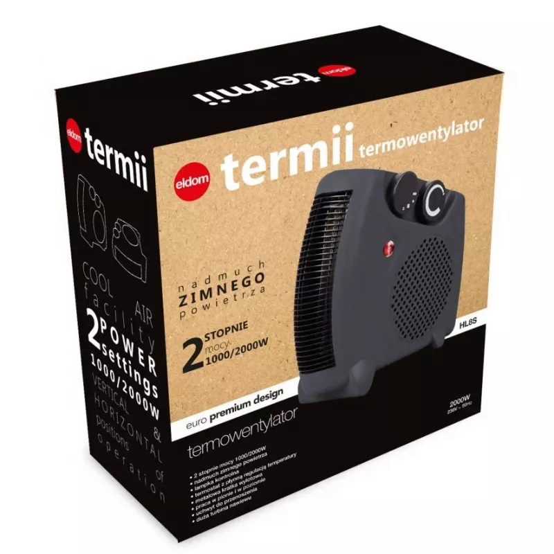 Termoventilador ELDOM HL8S aparelho de aquecimento elétrico interior cinzento 2000 W