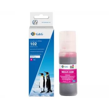 Frasco de tinta magenta compatível G&G | Ninestar para Epson 102 (C13T03R340) - 70 ml, à base de corante, série EcoTank