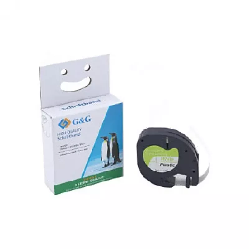 Cartucho de fita de etiquetagem G&G BM-D-G-91221 12 mm x 4 m branco/preto para DYMO
