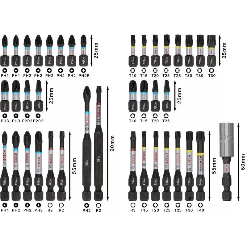 Conjunto de 34 peças de brocas e bits de aparafusar Bosch 2608521U79 com suporte universal magnético, mala X-Line