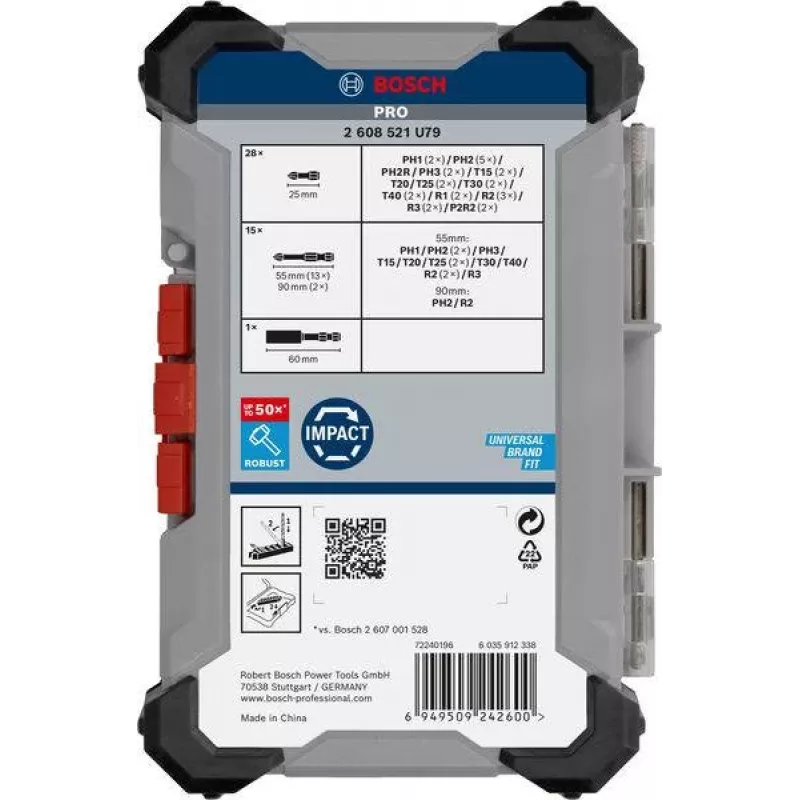 Conjunto de 34 peças de brocas e bits de aparafusar Bosch 2608521U79 com suporte universal magnético, mala X-Line