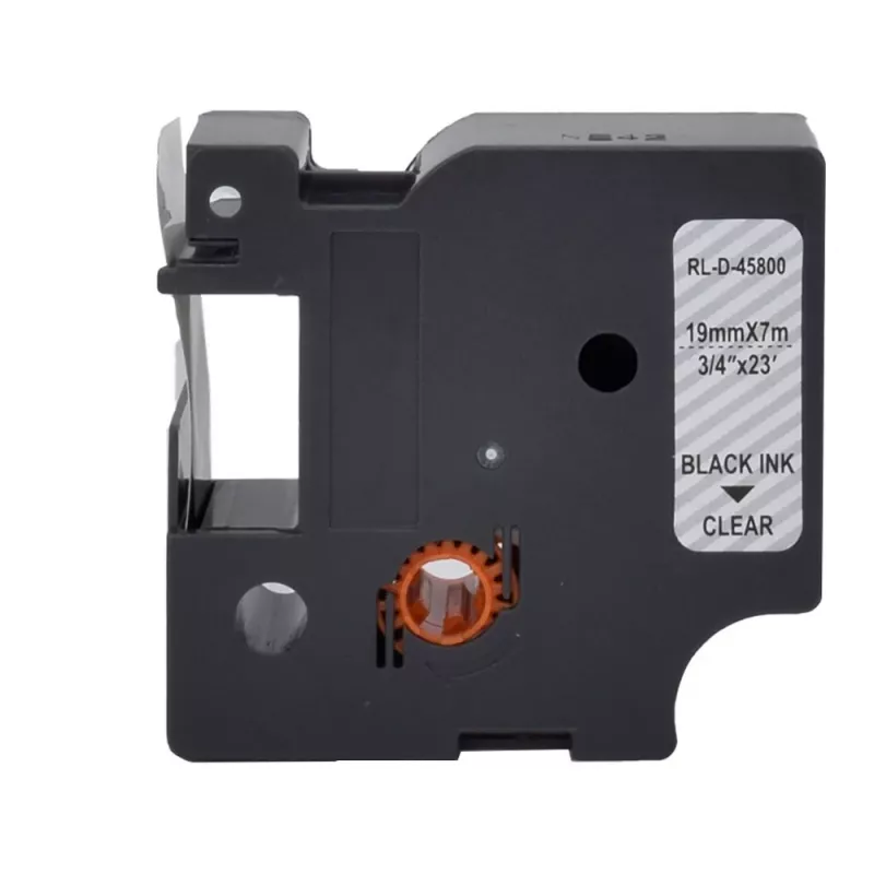 Fita de etiquetar compatível G&G Dymo D1 19mm x 7m preto sobre transparente (5DY45800-TD)