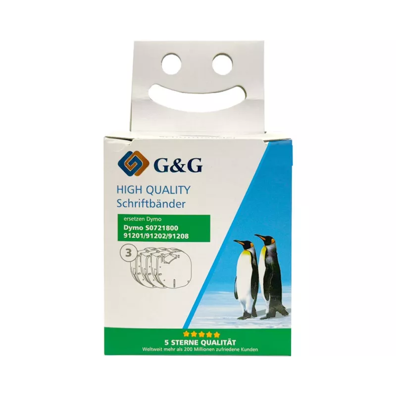 G&G TD-RL-D-91201/2/8-3P Conjunto de fitas de etiquetar, 12 mm, pack de 3 (branco, amarelo, prateado sobre preto), compatível com DYMO D1