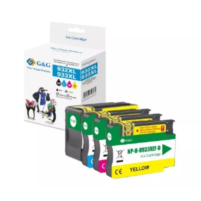G&G cartuchos de tinta compatíveis pack de 4 Preto/Ciano/Magenta/Amarelo para HP 932XL/933XL (GP-H932XLBK/933XLCMY-4P)