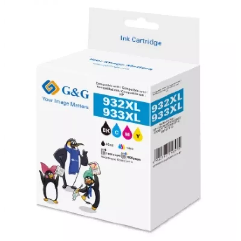 G&G cartuchos de tinta compatíveis pack de 4 Preto/Ciano/Magenta/Amarelo para HP 932XL/933XL (GP-H932XLBK/933XLCMY-4P)