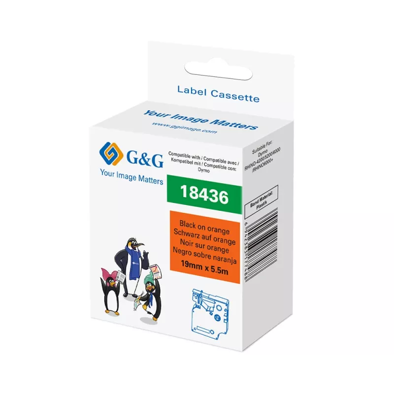 G&G RL-D-Vi-18436 fita de etiquetar em vinil 19mm x 5,5m laranja com impressão preta RL-D-Vi-18436-BK/OR-19MM*5.5M