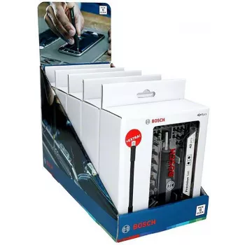 Bosch Conjunto de bits de chave de fendas de precisão Expositor, 5 conjuntos com 33 peças (165 no total), aço S2, sextavado de 1/4 polegadas, bits PH/PZ/S/H/T, suporte magnético, expositor de venda 2607002837,0