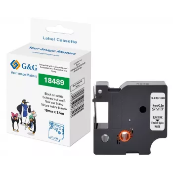 G&G Fita de etiquetar em poliamida 19mm x 3,5m Branco/Preto para Dymo Rhino RL-D-Ny-18489-BK/WT-19MM*3,5M