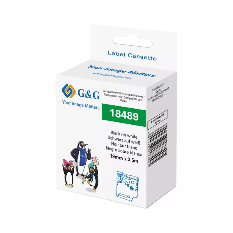 G&G Fita de etiquetar em poliamida 19mm x 3,5m Branco/Preto para Dymo Rhino RL-D-Ny-18489-BK/WT-19MM*3,5M
