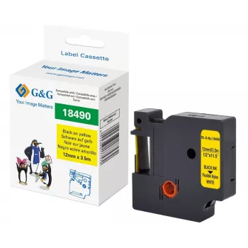 G&G Fita de etiquetar em poliamida 12mm x 3,5m Amarelo/Preto para Dymo Rhino RL-D-Ny-18490-BK/YE-12MM*3.5M