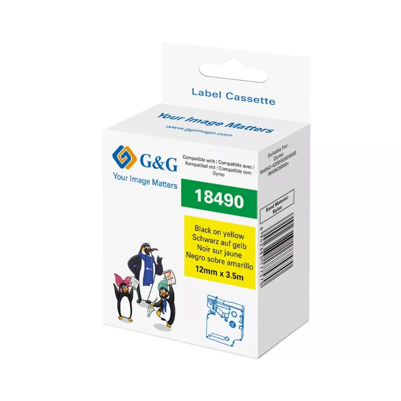 G&G Fita de etiquetar em poliamida 12mm x 3,5m Amarelo/Preto para Dymo Rhino RL-D-Ny-18490-BK/YE-12MM*3.5M