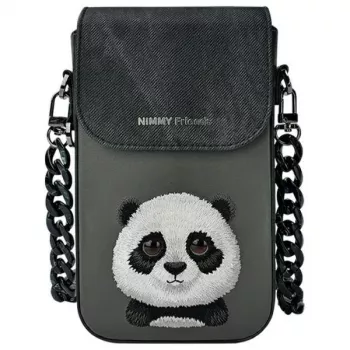 Bolsa de ombro Nimmy Big Eyed Pet 2.0 Panda para telemóvel - pele PU preta
