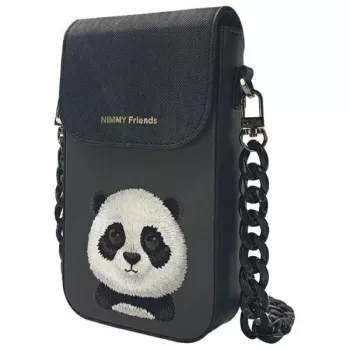 Bolsa de ombro Nimmy Big Eyed Pet 2.0 Panda para telemóvel - pele PU preta
