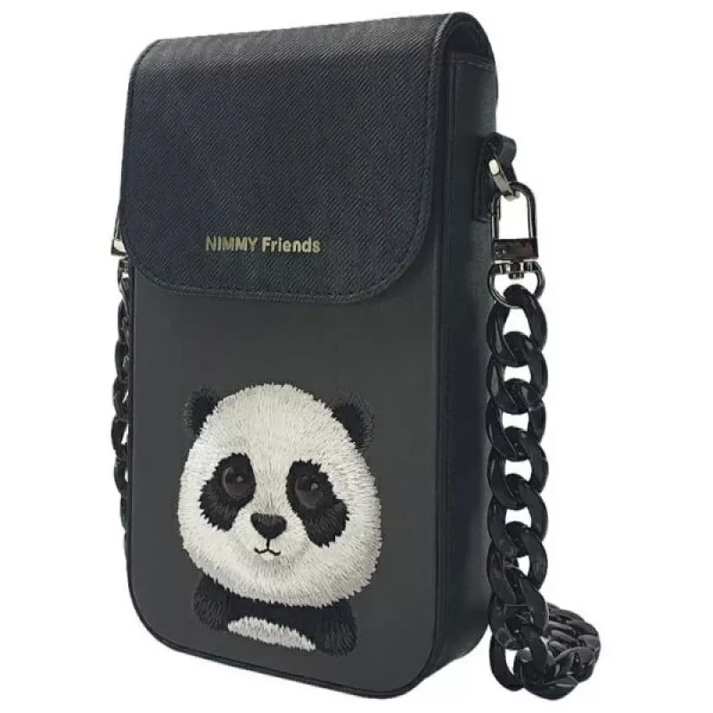 Bolsa de ombro Nimmy Big Eyed Pet 2.0 Panda para telemóvel - pele PU preta