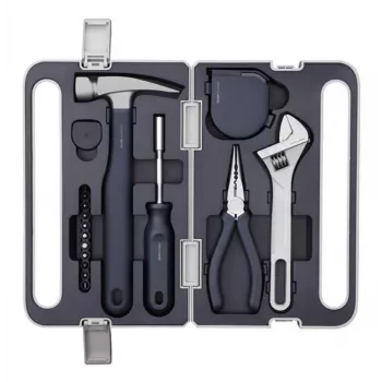 Conjunto de ferramentas manuais domésticas HOTO QWSGJ002 12 em 1 com chave de fendas com catraca, martelo de unhas, alicate, chave inglesa, fita métrica, faca universal, testador de tensão, fita isoladora em mala ABS HTT0018GL
