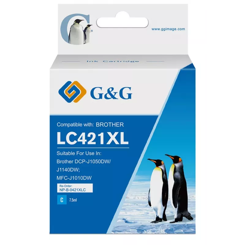 Tinteiro compatível G&G Brother LC421XLC alta capacidade ciano (500 páginas)