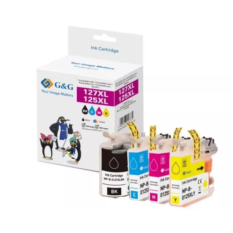 Pack de 4 tinteiros XXL G&G compatíveis com Brother LC-127XLVALBP (preto, ciano, magenta, amarelo) 14784